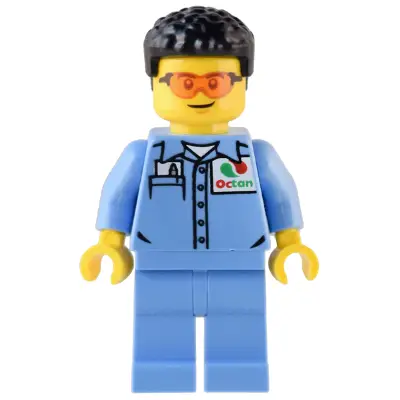  Custom Car Garage Mechanic - Male, Medium Blue Shirt with Octan Logo, Medium Blue Legs, Short Black Hair, Safety Glasses