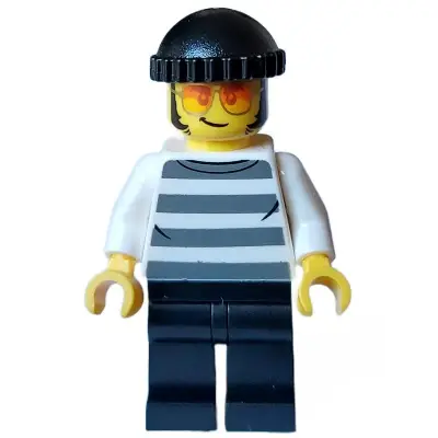  Police - City Bandit Crook Male, White Shirt with Dark Bluish Gray Prison Stripes, Black Legs, Black Knit Cap, Sunglasses