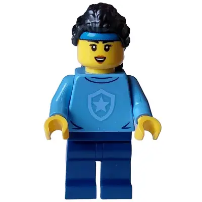  Police - City Officer in Training Female, Medium Blue Shirt with Badge, Dark Blue Legs, Black Hair, Headband