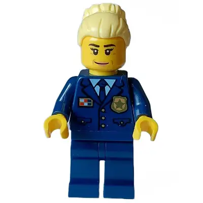  Police - City Chief Female, Dark Blue Jacket and Legs, Bright Light Yellow Hair, Smile
