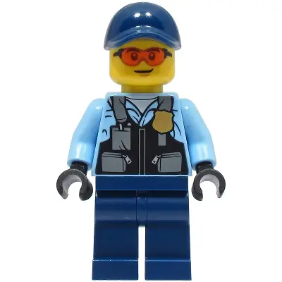  Police - City Officer Male, Safety Vest with Police Badge, Dark Blue Legs, Dark Blue Cap, Safety Glasses