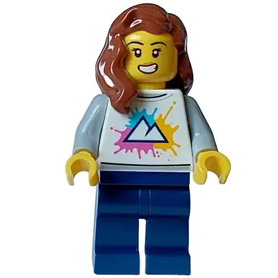  Cozy House Resident - Female, White Shirt with Mountains Logo, Dark Blue Legs, Reddish Brown Hair