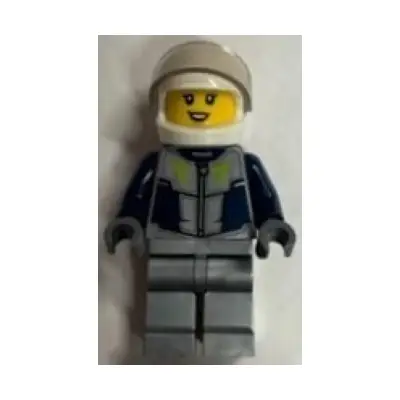  Race Car Driver - Female, Dark Blue and Flat Silver Racing Suit, White Helmet