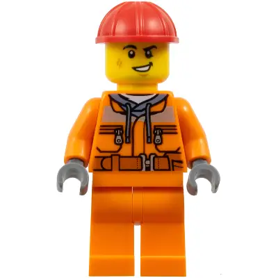  Construction Worker - Male, Orange Safety Jacket, Reflective Stripe, Sand Blue Hoodie, Orange Legs, Red Construction Helmet