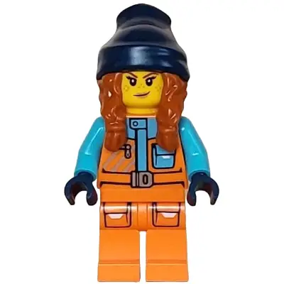  Arctic Explorer - Female, Orange Jacket, Dark Orange Braids with Dark Blue Beanie, Freckles