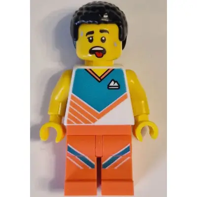  Fitness Instructor - Male, White Shirt with Dark Turquoise Panel, Coral Legs, Black Hair