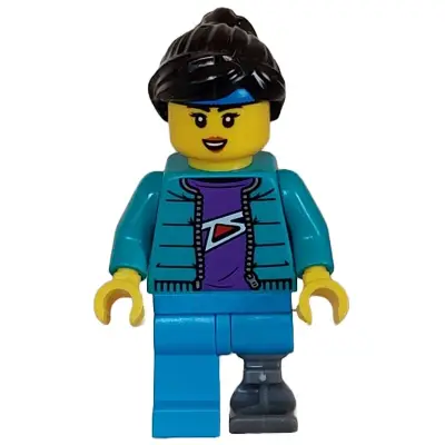  Skateboarder - Female, Dark Turquoise Jacket over Dark Purple Shirt, Dark Azure Legs with Prosthetic Leg