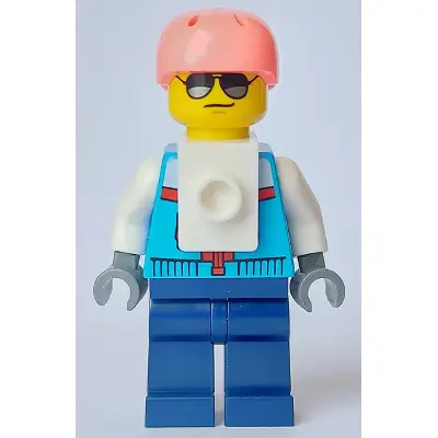  Rock Climber - Male, Dark Azure Jacket, Dark Blue Legs, Coral Sports Helmet, Sunglasses