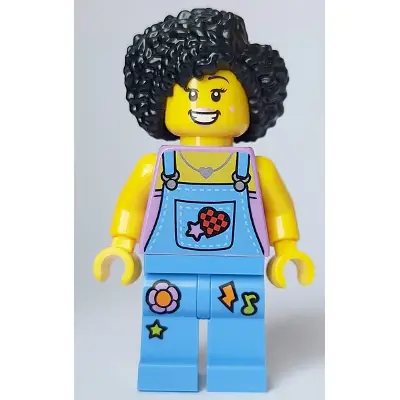  Street Performer / Busker - Female, Medium Lavender Top, Medium Blue Overalls and Legs, Black Hair