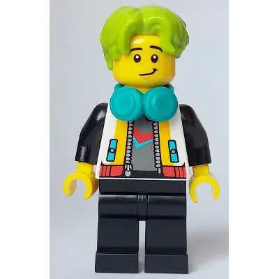  DJ - Male, White Jacket, Black Legs, Lime Hair, Dark Turquoise Headphones