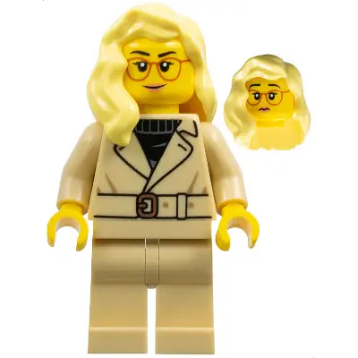  Tourist / Food Critic - Female, Tan Jacket and Legs, Bright Light Yellow Hair over Shoulder, Glasses