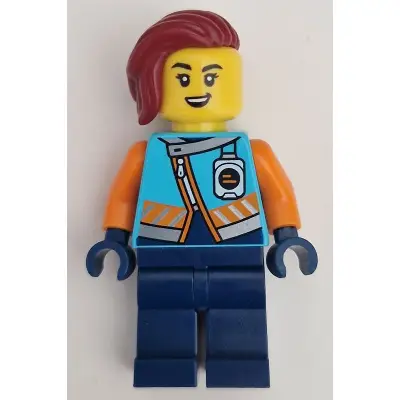  Arctic Explorer - Female, Medium Azure Jacket, Name Badge, Dark Red Hair