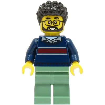  Dad - Dark Blue Sweater with Dark Red Stripe, Sand Green Legs, Black Hair