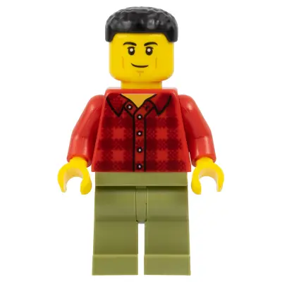  Plane Passenger - Male, Red Plaid Flannel Shirt, Olive Green Legs, Black Short Hair