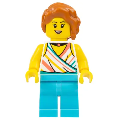  Plane Passenger - Female, White Halter Top and Black Choker Necklace, Medium Azure Legs, Dark Orange Hair with Braid