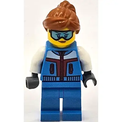  Ice Sculptor - Female, Dark Azure Jacket and Legs, Dark Orange Ponytail Hair, Ski Goggles