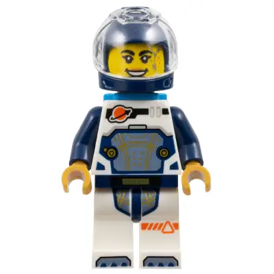  Astronaut - Female, White Spacesuit with Dark Blue Arms, Dark Blue Helmet, Trans-Clear Visor, Dark Azure Jet Pack
