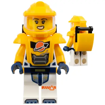  Astronaut - Female, White Spacesuit with Bright Light Orange Arms, Bright Light Orange Helmet, Trans-Clear Visor, Bright Light Orange Armor with Black Bar Handle