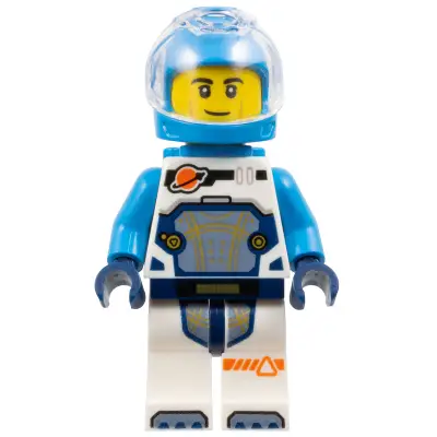  Astronaut - Male, White Spacesuit with Dark Azure Arms, Dark Azure Helmet, Trans-Clear Visor, Dark Azure Jet Pack, Smirk