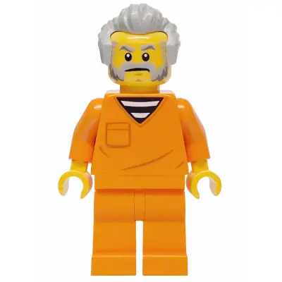  Police - City Jail Prisoner Male, Orange Prison Jumpsuit, Light Bluish Gray Hair, Beard and Sideburns