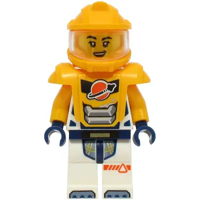  Astronaut - Female, White Spacesuit with Bright Light Orange Arms, Bright Light Orange Helmet, Trans-Clear Visor, Bright Light Orange Armor