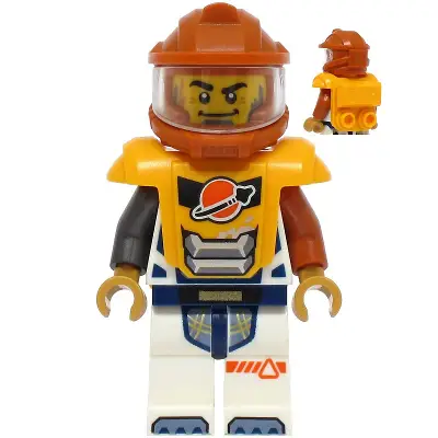  Astronaut - Male, White Spacesuit with Dark Orange and Pearl Dark Gray Arms, Dark Orange Helmet, Trans-Clear Visor, Bright Light Orange Armor with Ingot