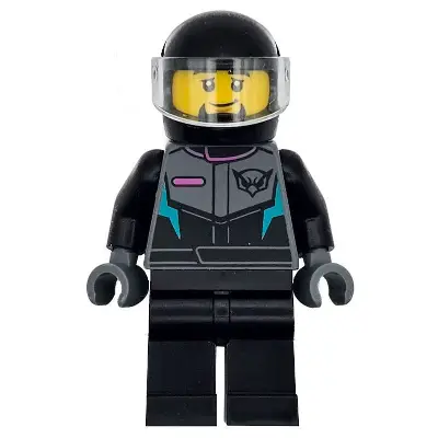  Race Car Driver - Male, Racing Suit with Hawk Head Logo, Black Legs, Black Helmet, Trans-Clear Visor, Goatee