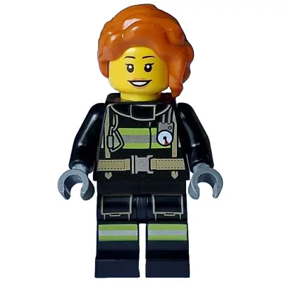  Fire - Female, Black Jacket and Legs with Reflective Stripes, Dark Orange Hair Wavy, Loose Braid