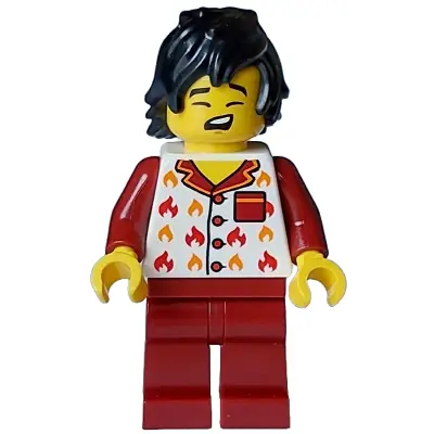  Fire - Male, White Jacket with Flames, Dark Red Legs, Black Tousled Hair