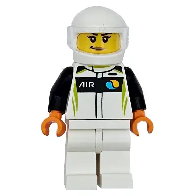  Race Car Driver - Female, White, Black and Lime Racing Suit, White Legs and Helmet