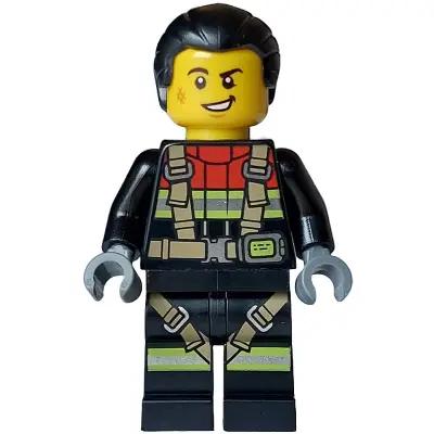  Fire - Male, Black Jacket and Legs with Reflective Stripes, Harness and Red Collar, Black Hair Ponytail