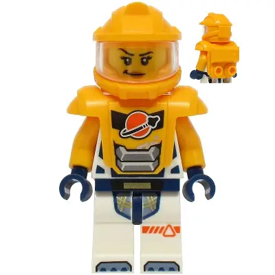  Astronaut - Female, White Spacesuit with Bright Light Orange Arms, Bright Light Orange Helmet, Trans-Clear Visor, Bright Light Orange Armor with Ingot