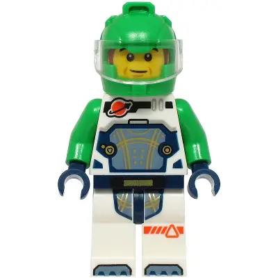  Astronaut - Male, White Spacesuit with Bright Green Arms, Bright Green Helmet, Trans-Clear Visor, Sideburns