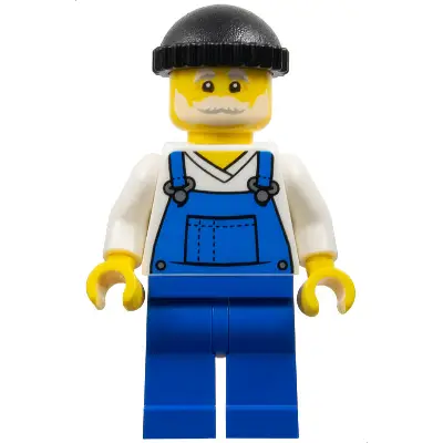  Fisherman - Black Knit Cap, Blue Overalls