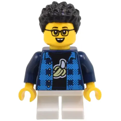  Child - Boy, Flannel Vest over Shirt with Banana, White Short Legs, Black Hair