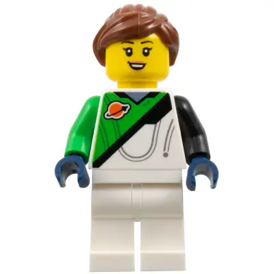  Space Explorer - Female, Bright Green and White Spacesuit, Reddish Brown Ponytail