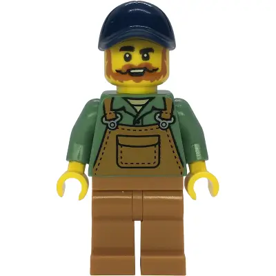  Farmer - Male, Medium Nougat Overalls over Sand Green Shirt, Medium Nougat Legs, Dark Blue Cap, Beard