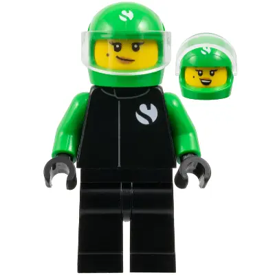  Formula 1 Driver, Sauber - Female, Black and Bright Green Racing Suit, Bright Green Helmet, Trans-Clear Visor, Beauty Mark