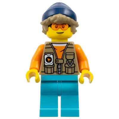  Arctic Explorer - Male, Dark Tan Vest over Orange Shirt, Medium Azure Legs, Dark Blue Beanie, Dark Tan Hair, Orange Glasses