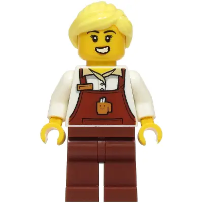  Barista - Female, Reddish Brown Apron with Cup and Name Tag, Reddish Brown Legs, Bright Light Yellow Ponytail