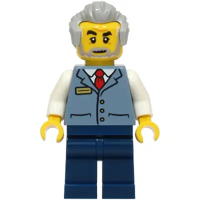  Station Master - Sand Blue Vest over White Shirt, Dark Blue Legs, Light Bluish Gray Hair