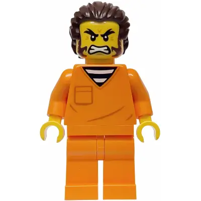 Police - City Jail Prisoner Male, Orange Prison Jumpsuit, Dark Brown Hair and Sideburns