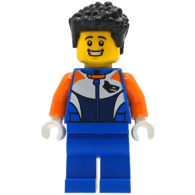 Bike Racer - Male, Racing Suit with Shark Head Logo, Blue Legs, Black Hair Short