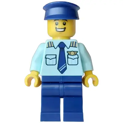 Pilot - Male, Light Aqua Uniform Shirt with Tie, Dark Blue Legs and Hat, Open Mouth Smile (Pete)