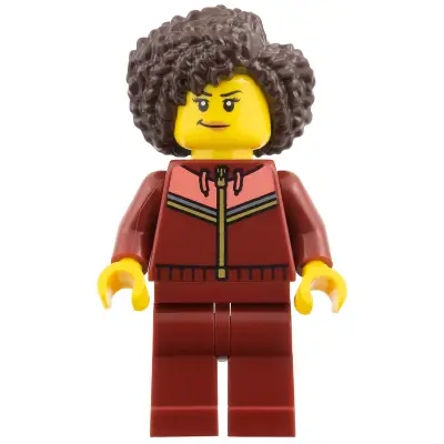  Woman - Dark Red Tracksuit, Dark Brown Coiled Hair