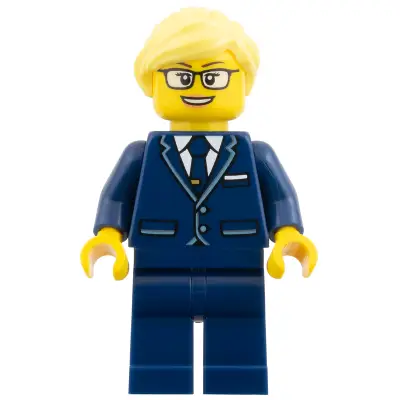  Passenger Plane Pilot - Female, Dark Blue Suit with Tie, Bright Light Yellow Ponytail