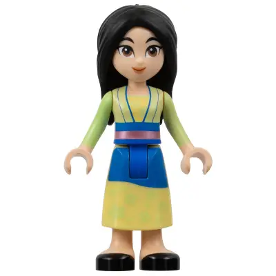  Mulan - Yellowish Green and Bright Light Yellow Robe, Black Shoes, Small Grin