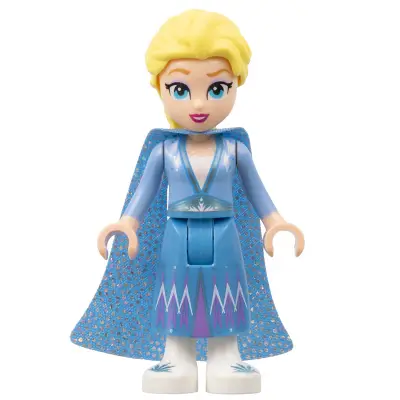  Elsa - Glitter Cape with Two Tails, Medium Blue Skirt with White Shoes, Small Open Mouth Smile