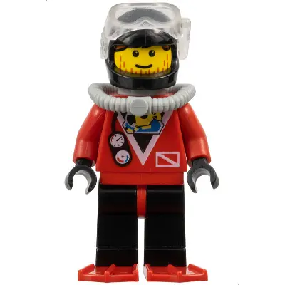  Divers - Red Diver 2, Black Legs with Red Hips, Black Helmet, Brown Bangs, Stubble, Red Flippers