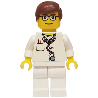  Doctor - Lab Coat Stethoscope and Thermometer, White Legs, Reddish Brown Male Hair, Glasses